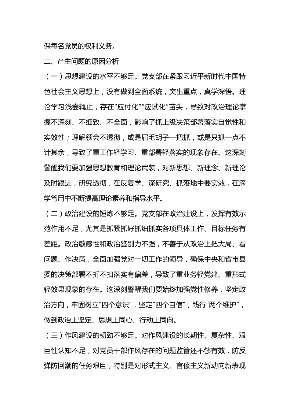 2024年度组织生活会支部班子 对照检查材料.docx_第3页