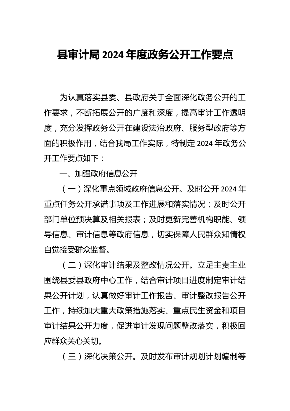 县审计局2024年度政务公开工作要点.docx_第1页