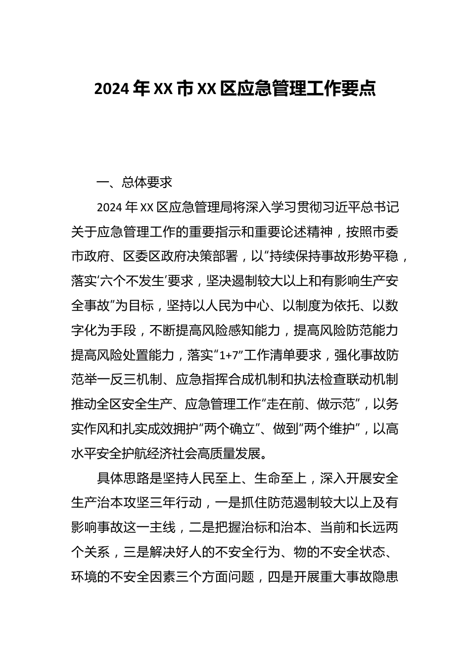 2024年XX市XX区应急管理工作要点.docx_第1页