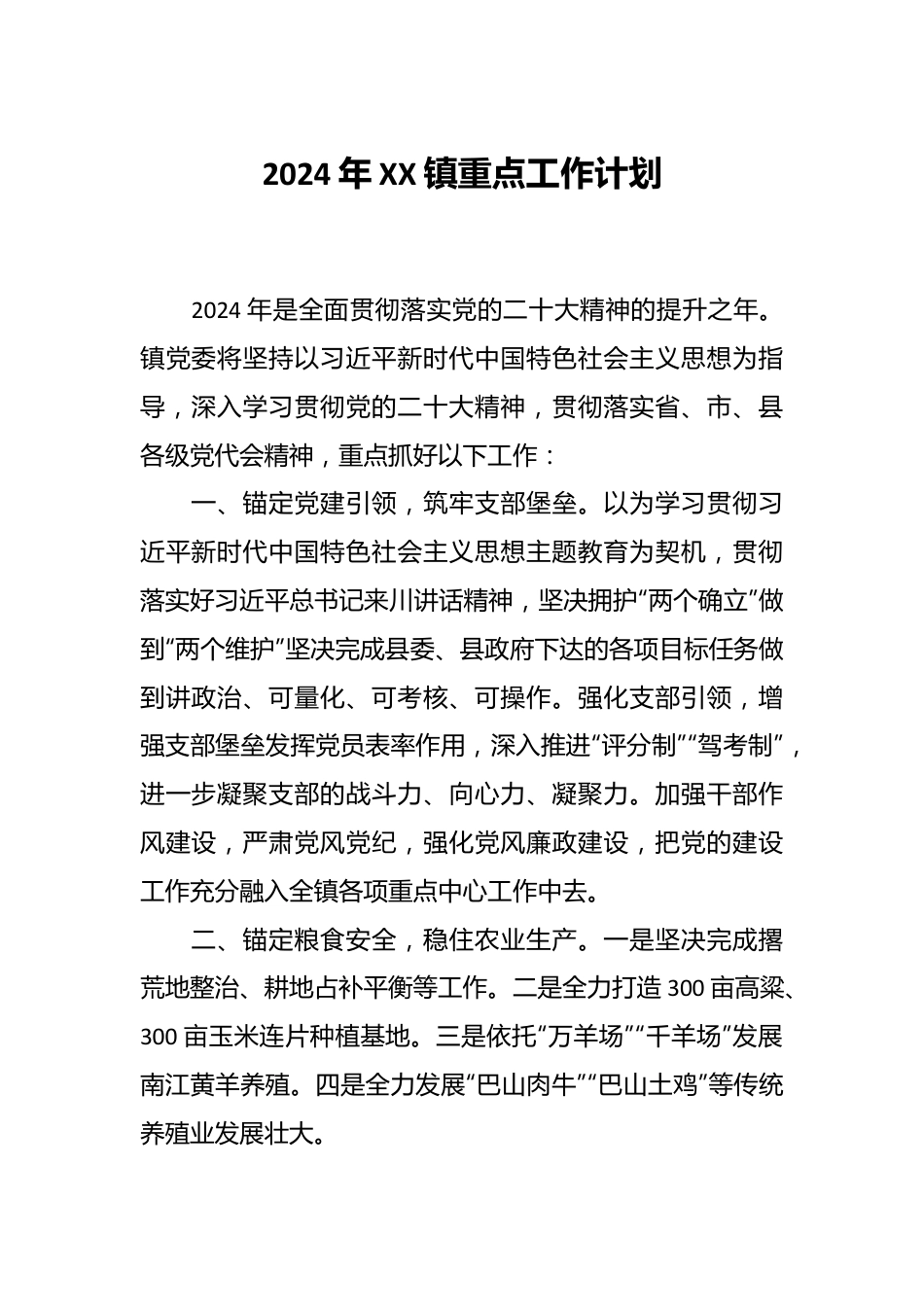 2024年XX镇重点工作计划.docx_第1页