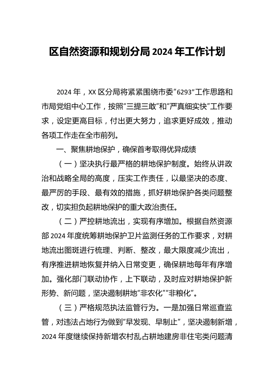 区自然资源和规划分局2024年工作计划.docx_第1页