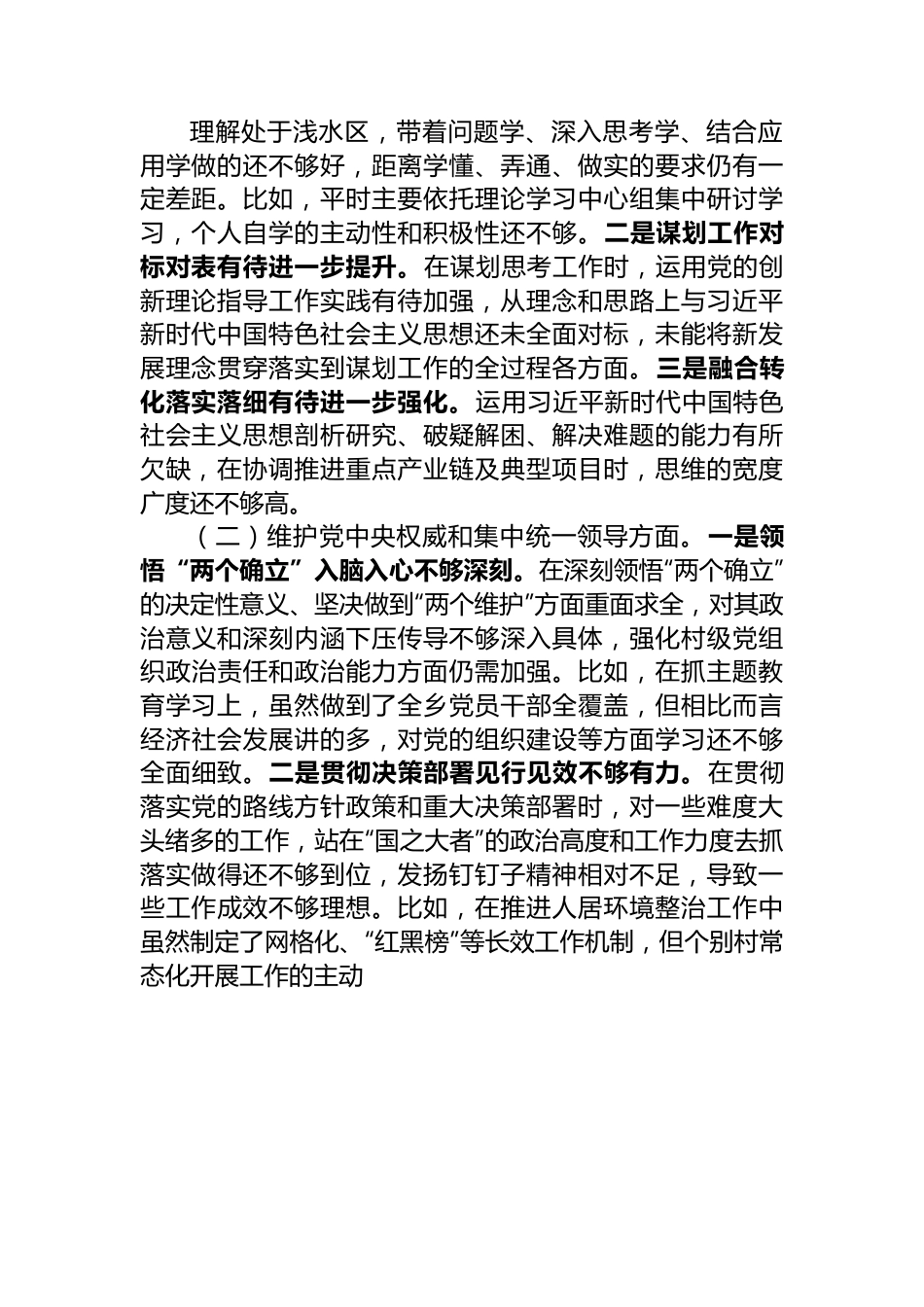 2023民主生活会个人对照检查材料提纲.docx_第2页