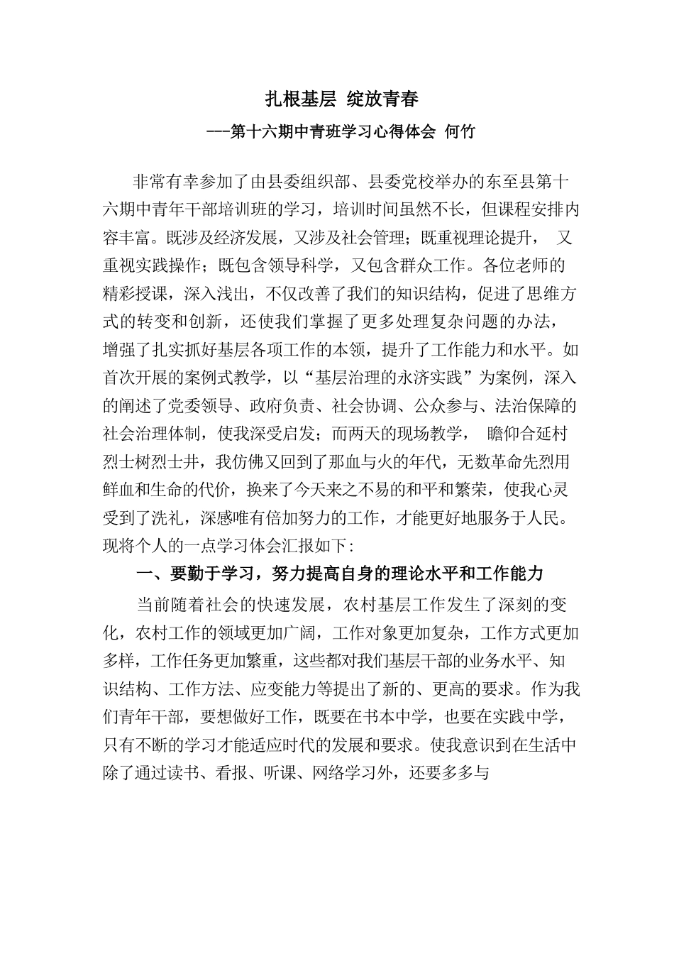 （龙泉镇何竹）理论学习心得体会.docx_第1页