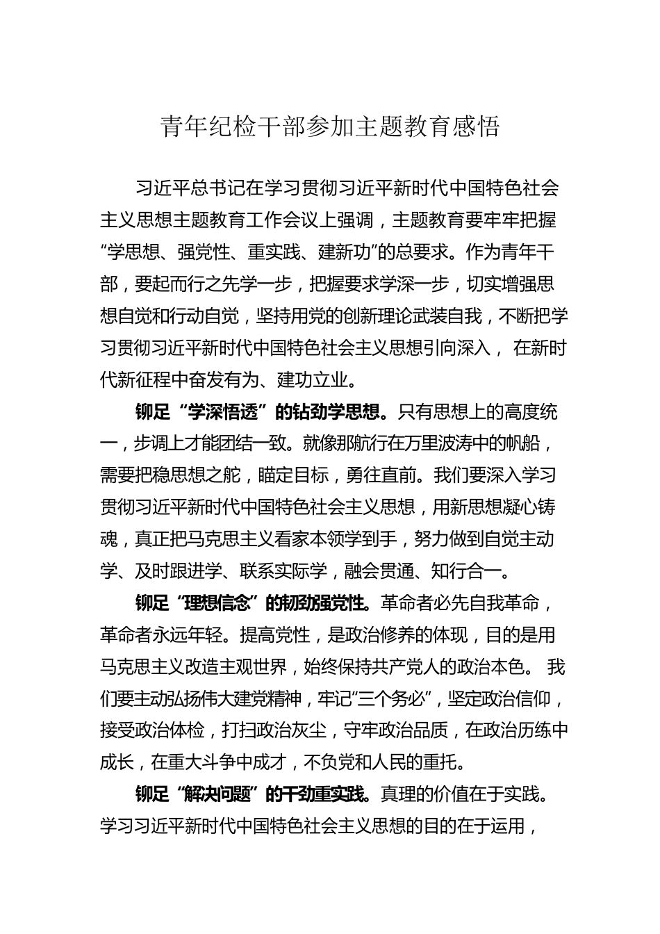 青年纪检干部参加主题教育感悟.docx_第1页