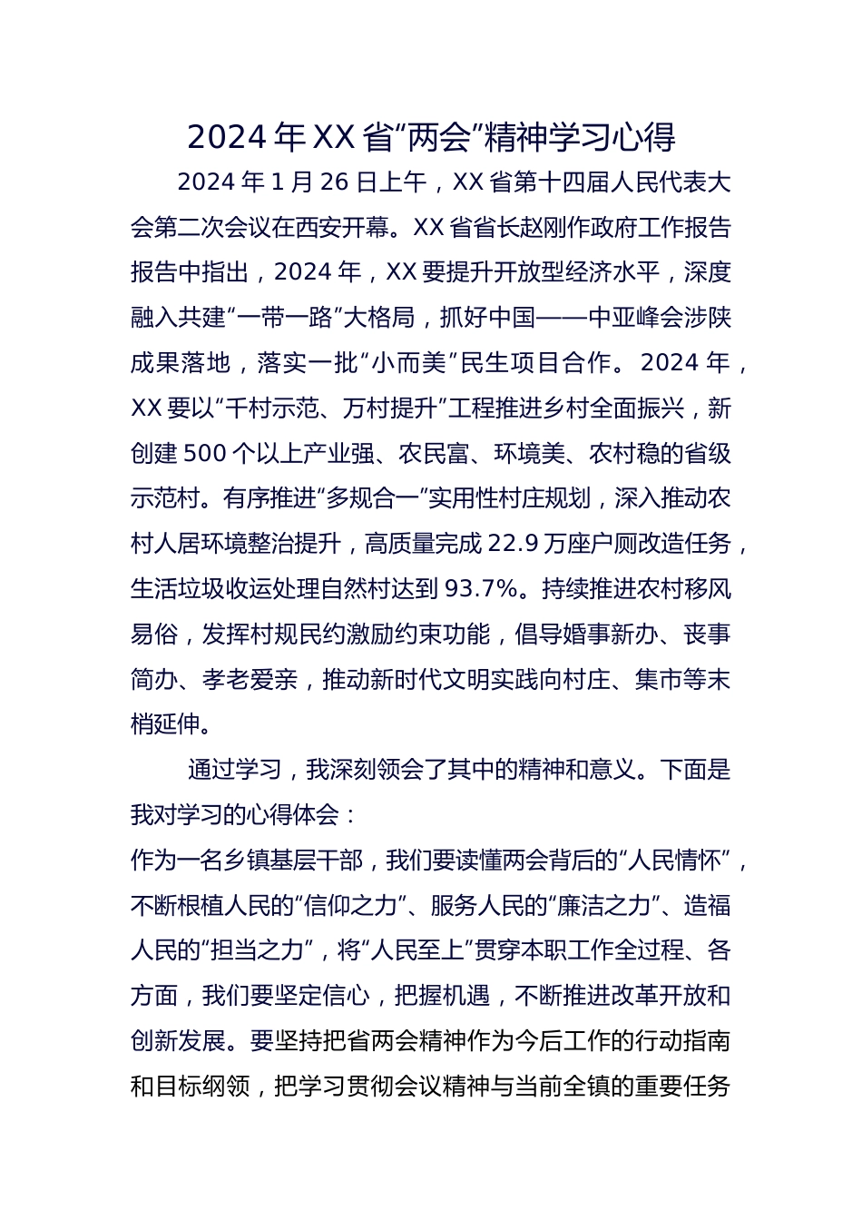 2024年XX省+“两会”精神学习心得.docx_第1页