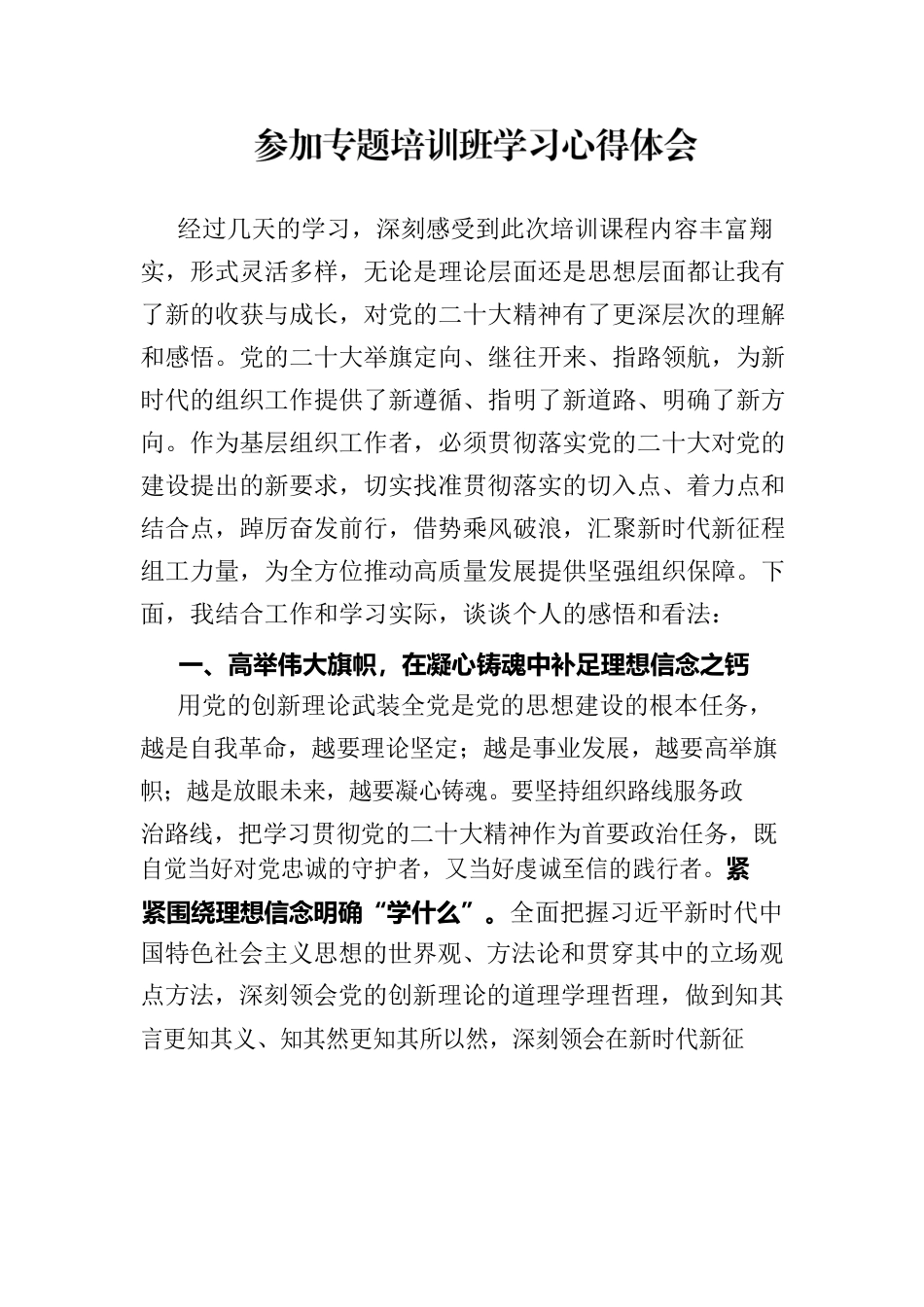 参加专题培训班学习心得体会.docx_第1页