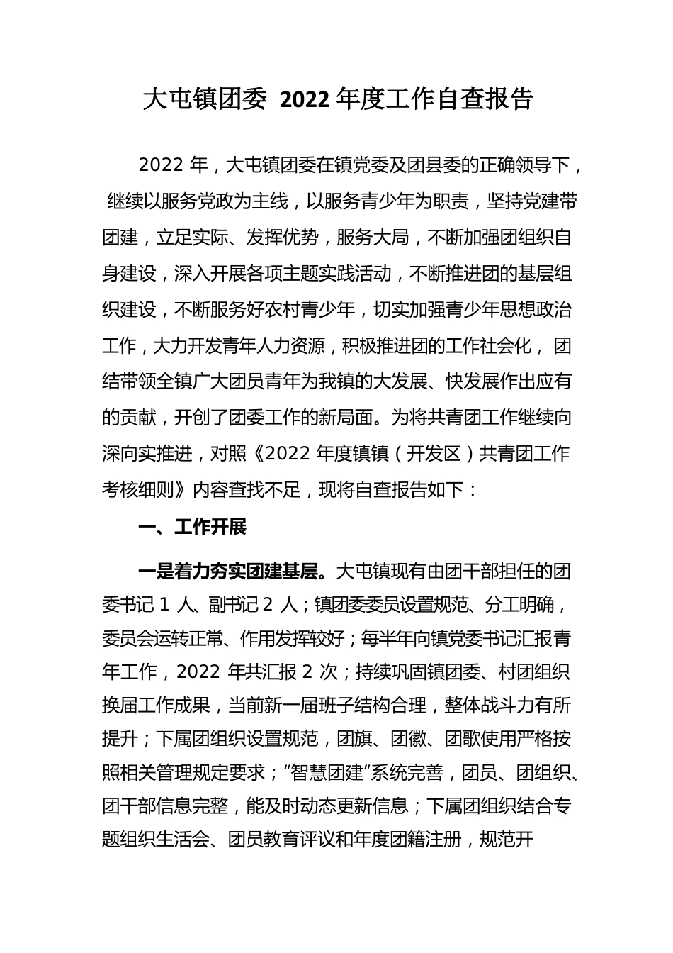 大屯镇团委2022年工作自查报告.docx_第1页