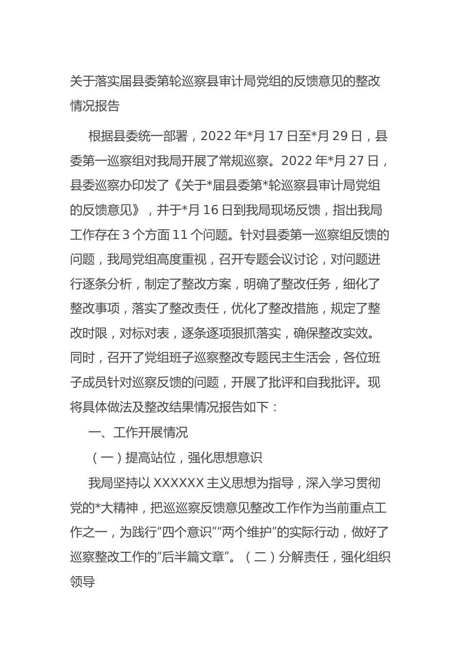 落实届县委第轮巡察县审计局党组的反馈意见的整改情况报告.docx_第1页