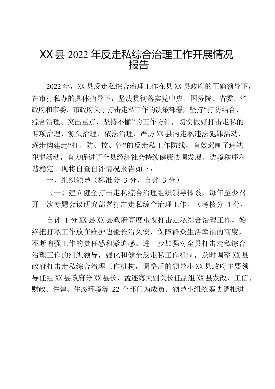 X县2022年反走私综合治理工作开展情况报告.docx_第1页