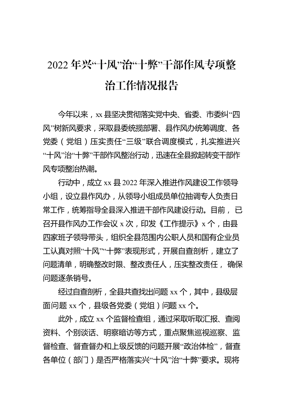 2022年兴“十风”治“十弊”干部作风专项整治工作情况报告.docx_第1页