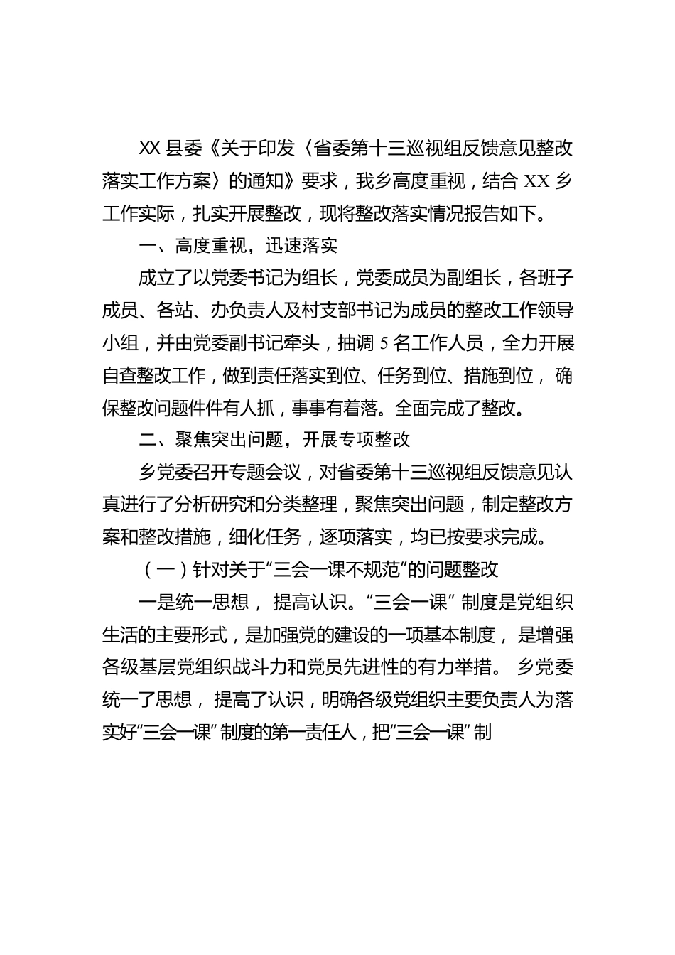 XX乡委员会关于巡察整改工作进展情况的报告(20230504).docx_第1页