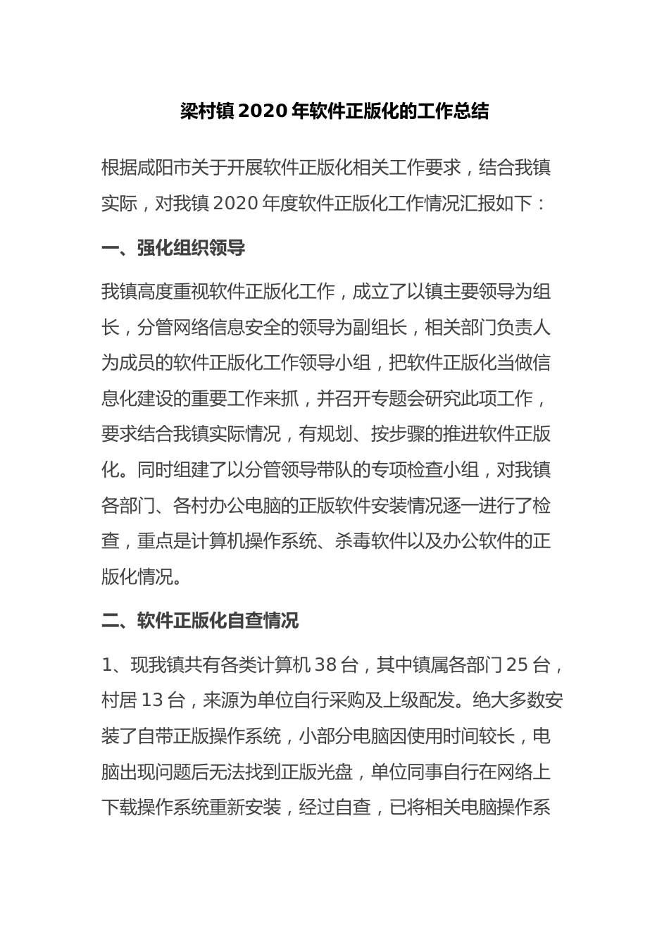 乡镇软件正版化工作总结.docx_第1页