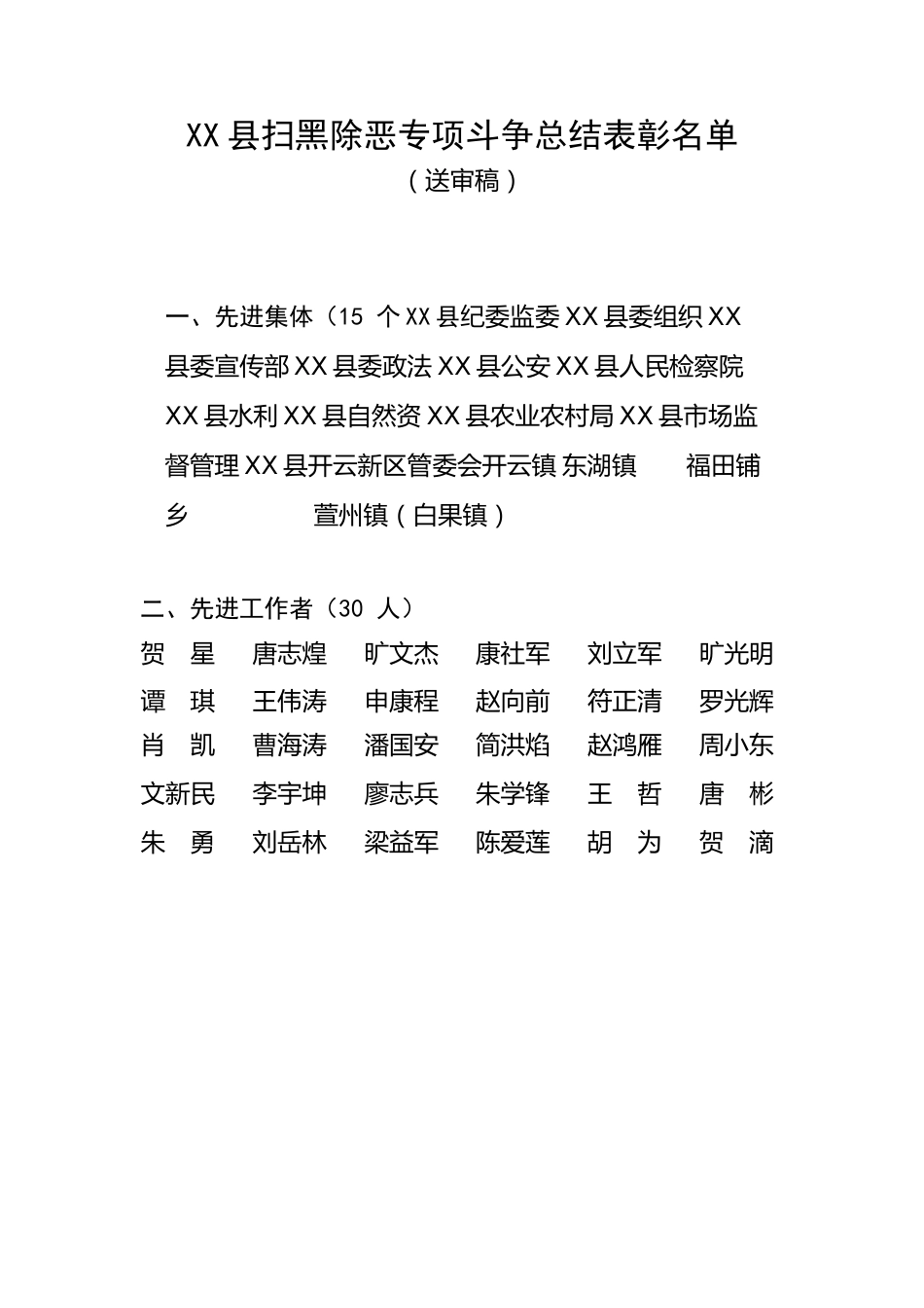 X县扫黑除恶专项斗争总结表彰名单.docx_第1页