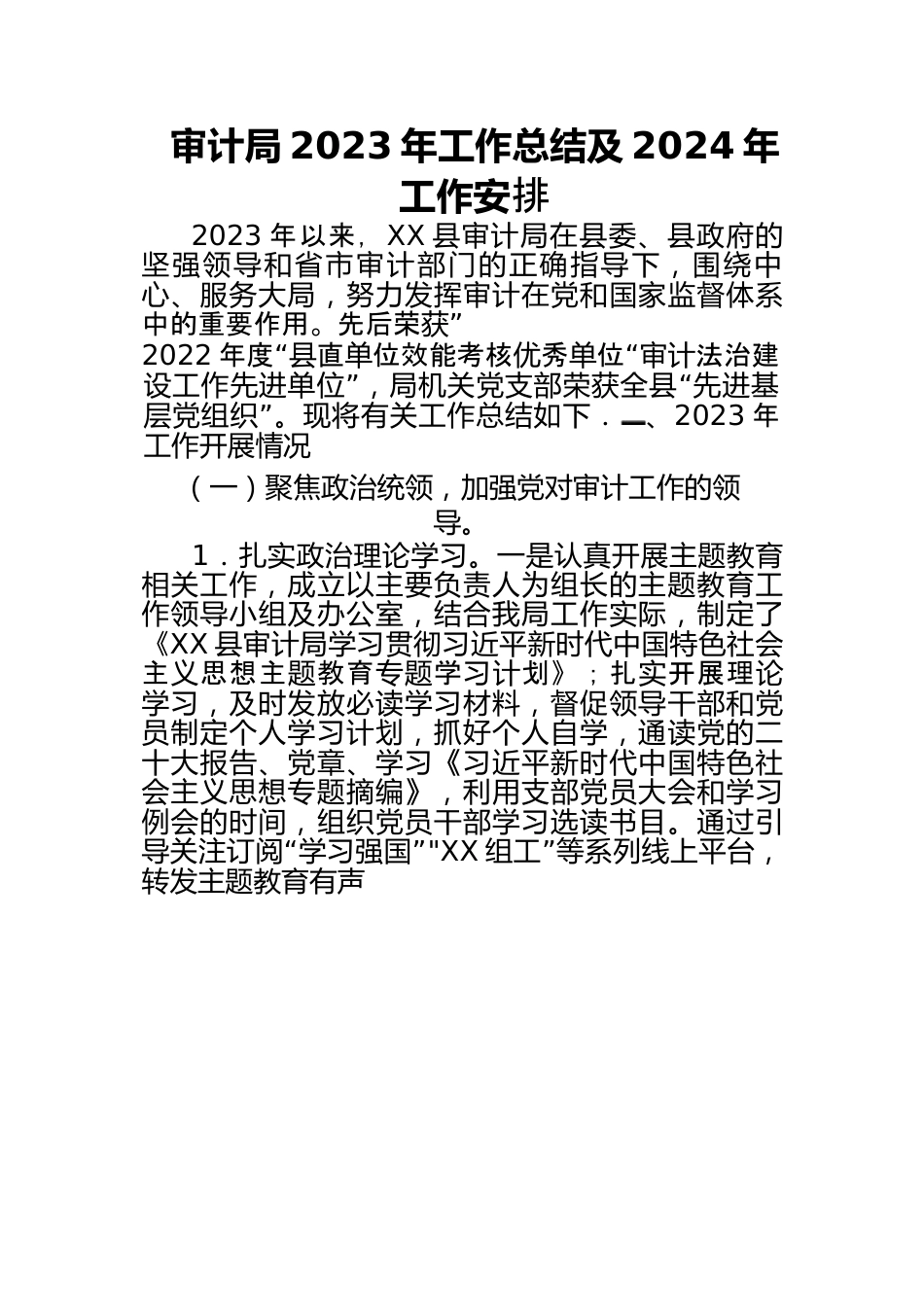 审计局-2023-年工作总结及-2024-年工作安排.docx_第1页