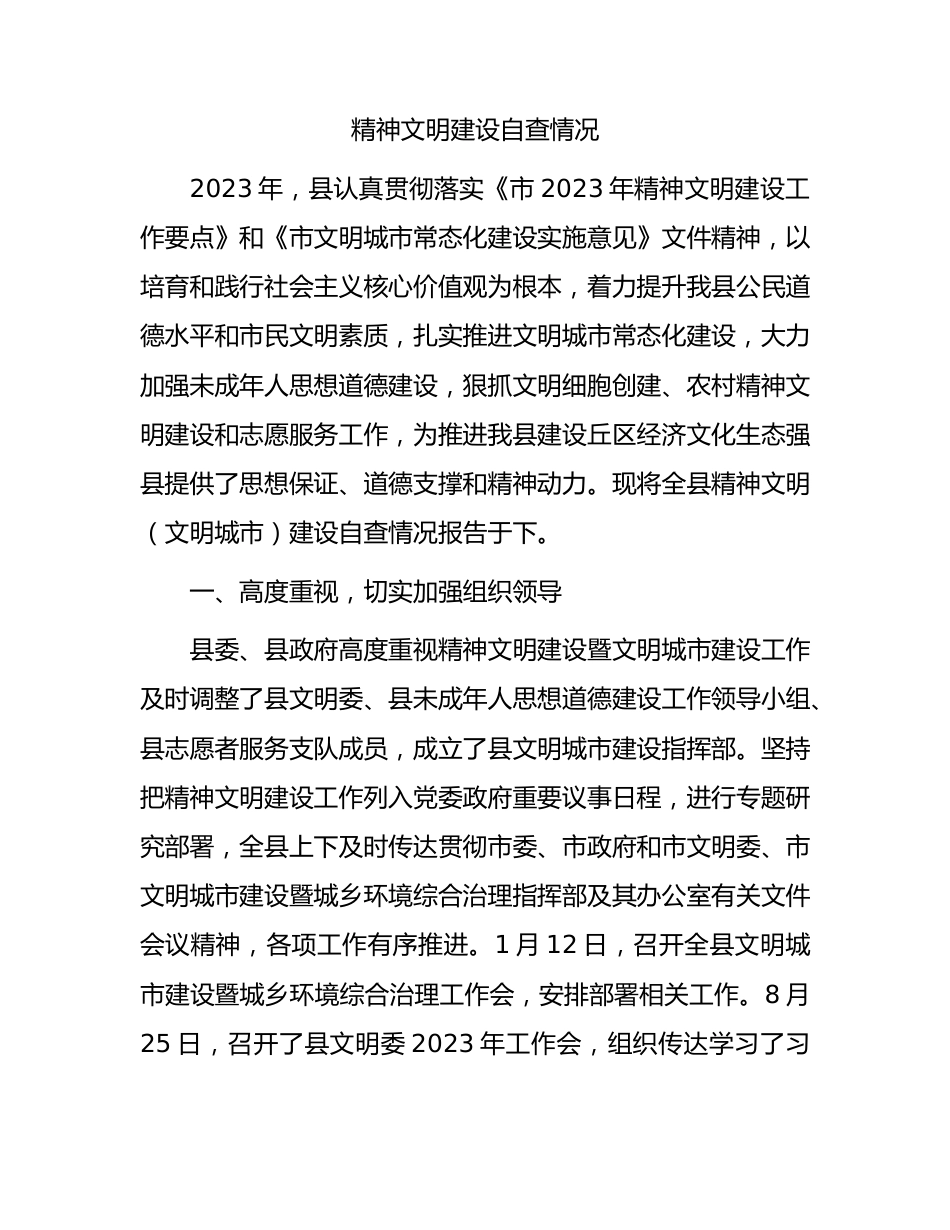 县区精神文明建设自查情况总结报告.docx_第1页