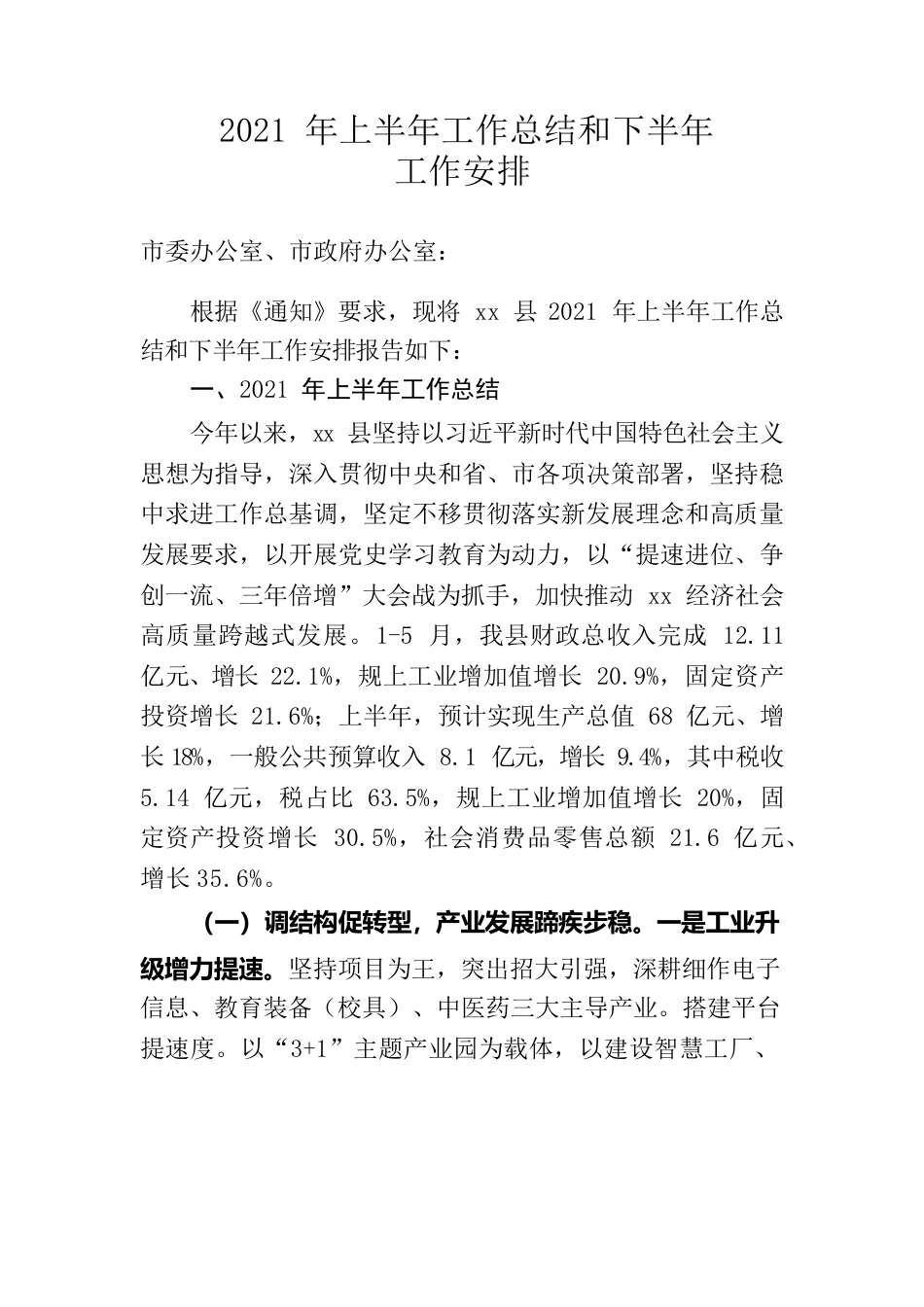 上半年总结和下半年安排2021.docx_第1页