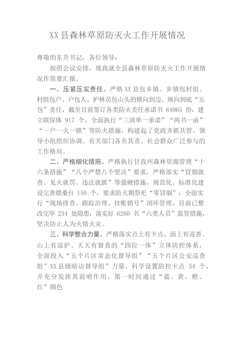 X县森林草原防灭火工作汇报材料.docx_第1页