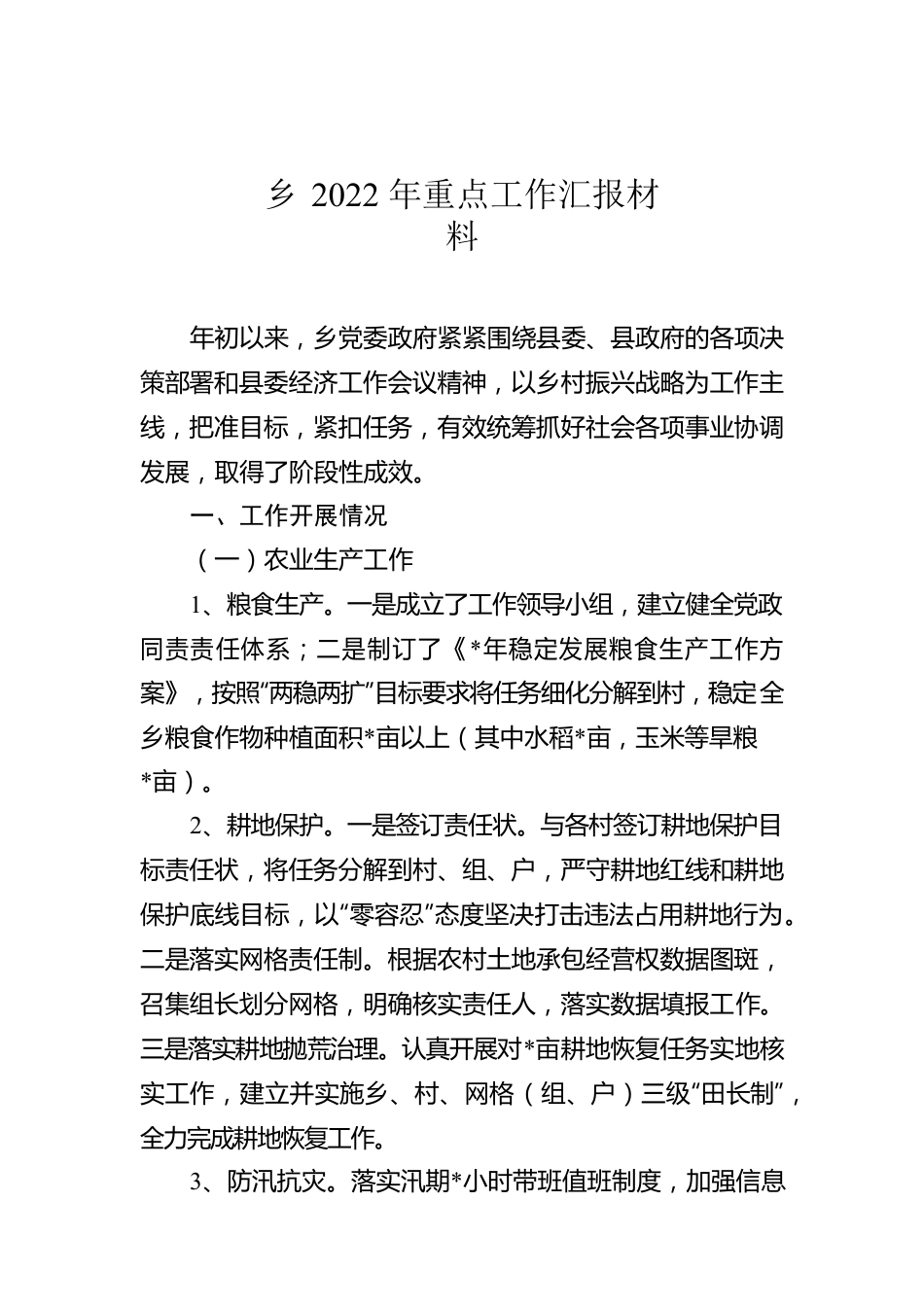 乡2022年重点工作汇报材料.docx_第1页