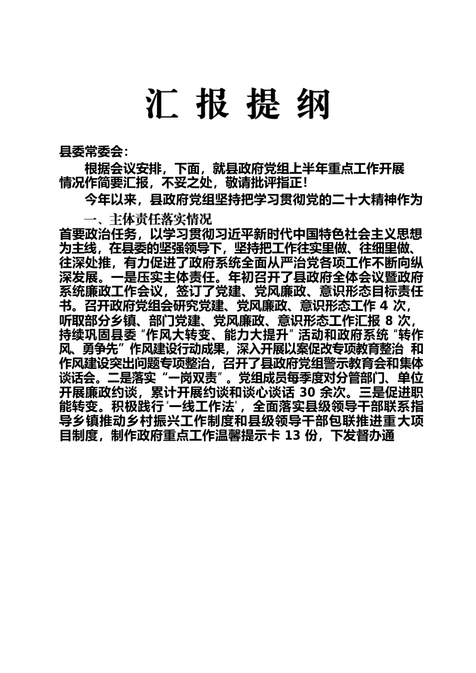 2023年政府党组工作汇报（完整稿）.docx_第1页