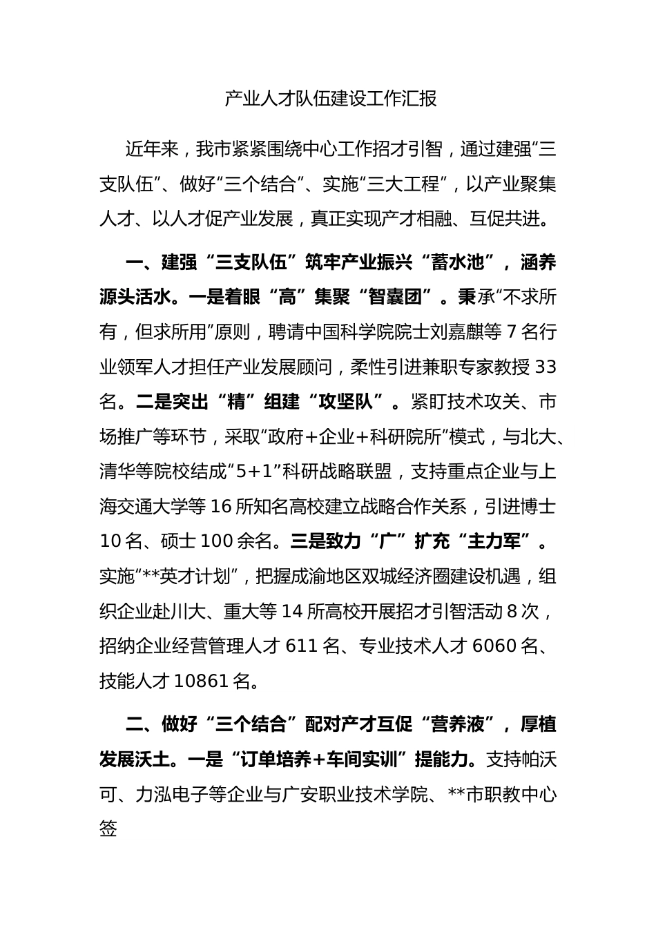 产业人才队伍建设工作汇报.docx_第1页