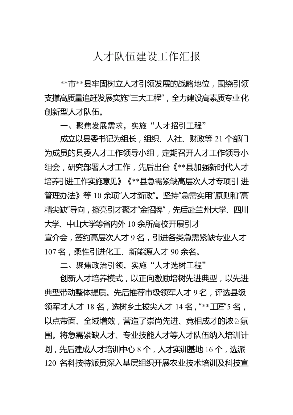 人才队伍建设工作汇报.docx_第1页