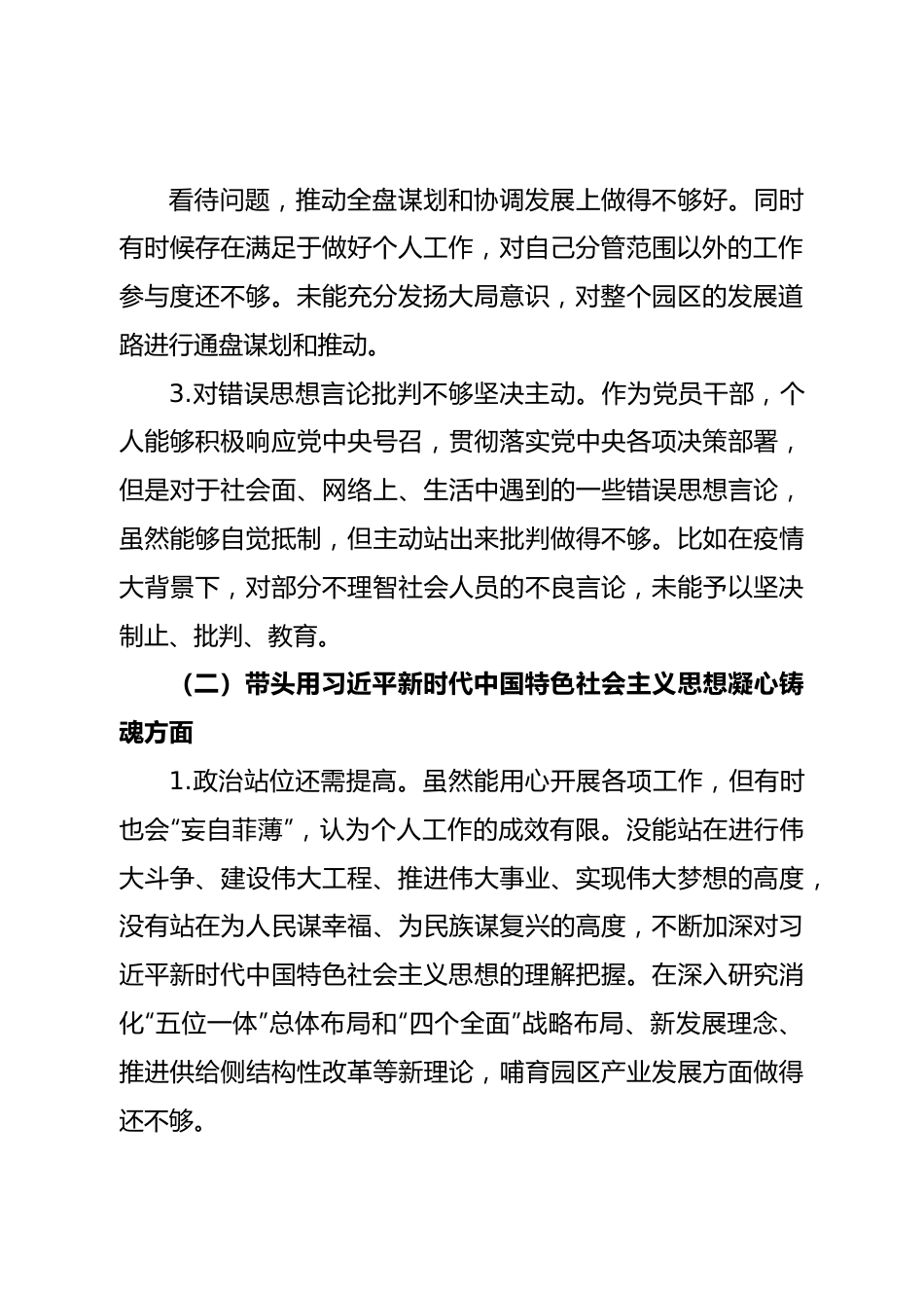 班子工业园区领导班子成员2022年度“六个带头”民主生活会对照检查材料.doc_第3页