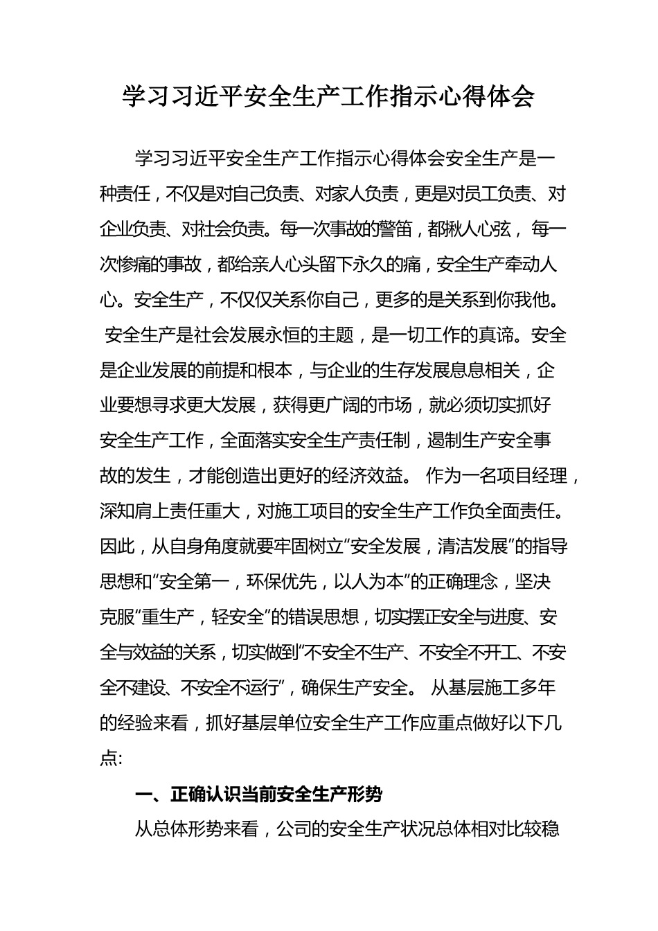 【心得】学习总书记安全生产工作指示心得体会.docx_第1页