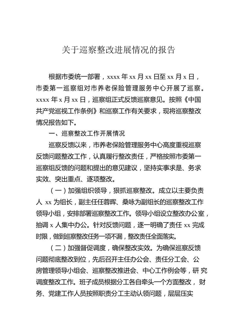 关于巡察整改进展情况的报告.docx_第1页