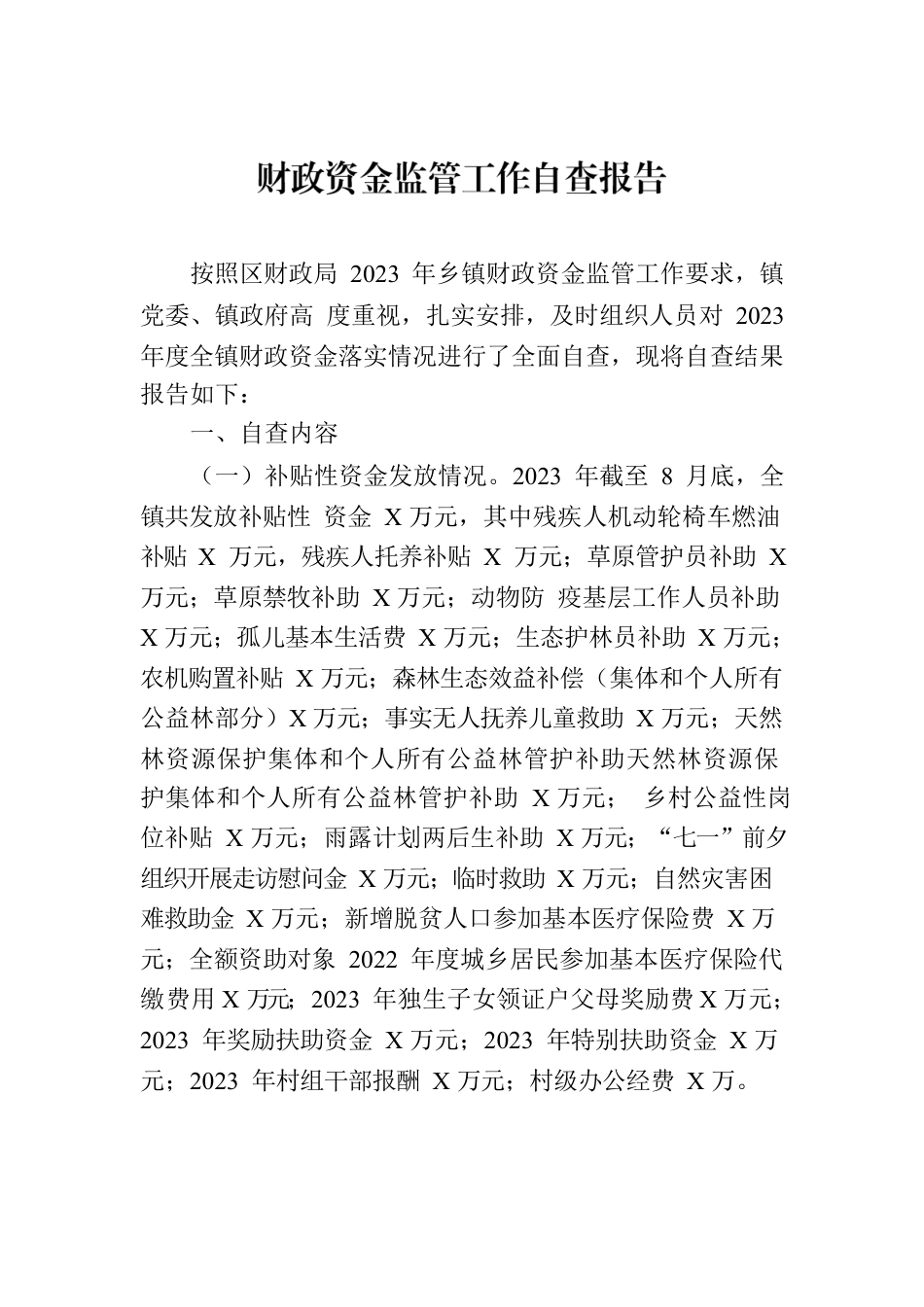 财政资金监管工作自查报告.docx_第1页