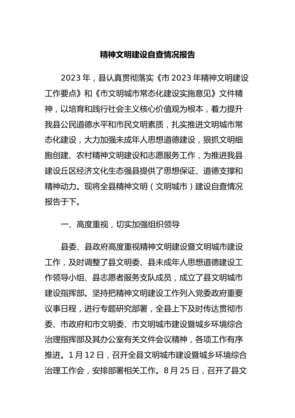 精神文明建设自查情况报告.docx_第1页