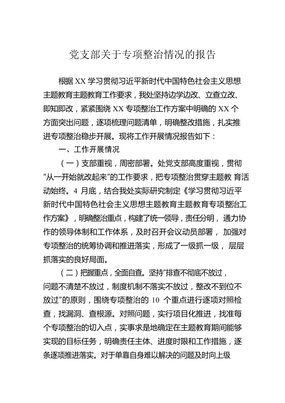 党支部关于专项整治情况的报告.docx_第1页