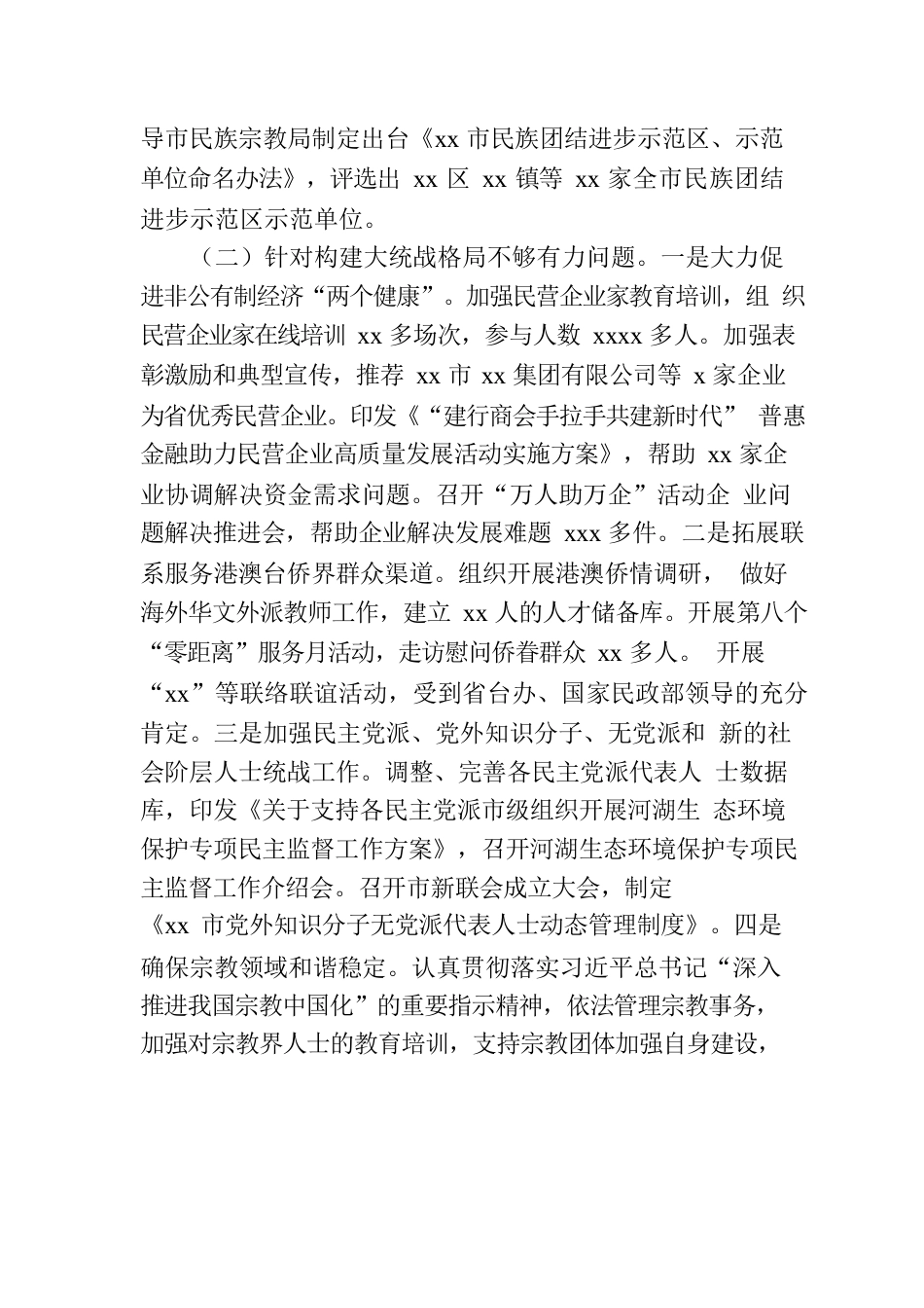 Xx市委统一战线工作部(市侨联、市工商联)关于市委巡察反馈意见整改落实情况报告.docx_第2页