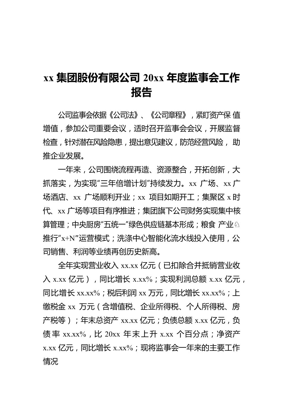 xx集团股份有限公司20xx年度监事会工作报告.docx_第1页