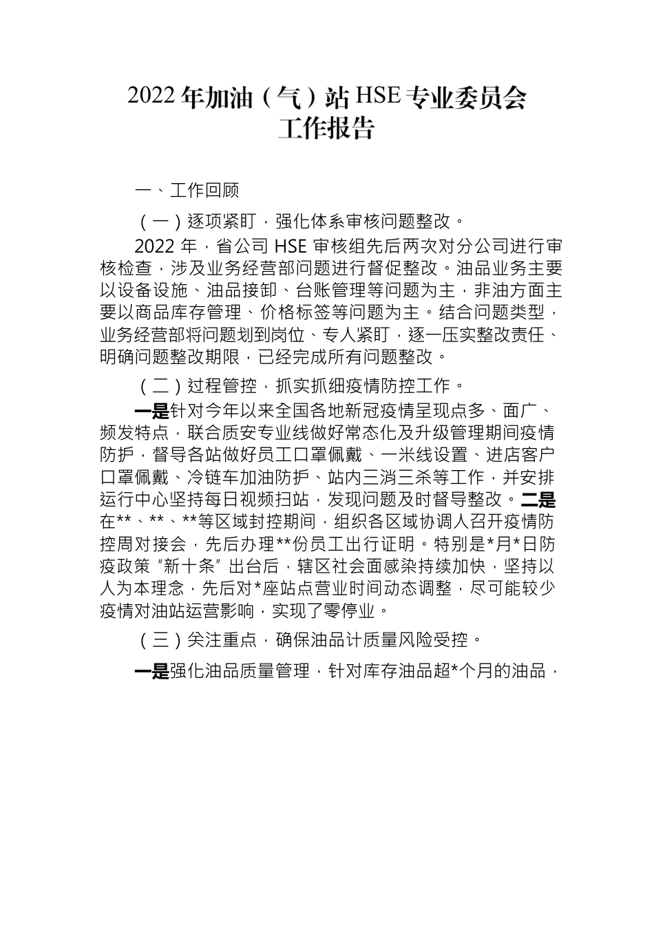 2022年加油站HSE专业委工作报告.docx_第1页