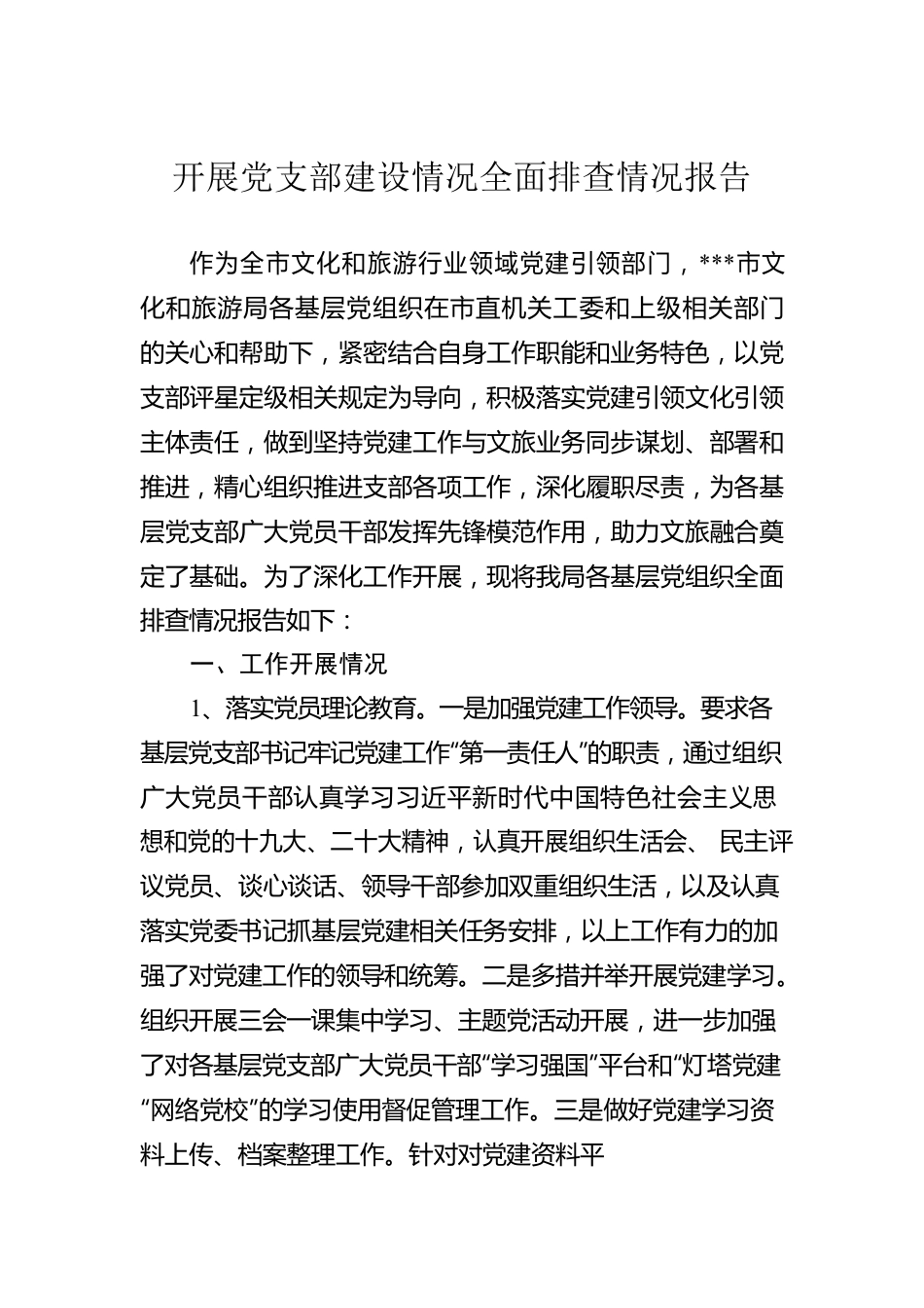 开展党支部建设情况全面排查情况报告.docx_第1页