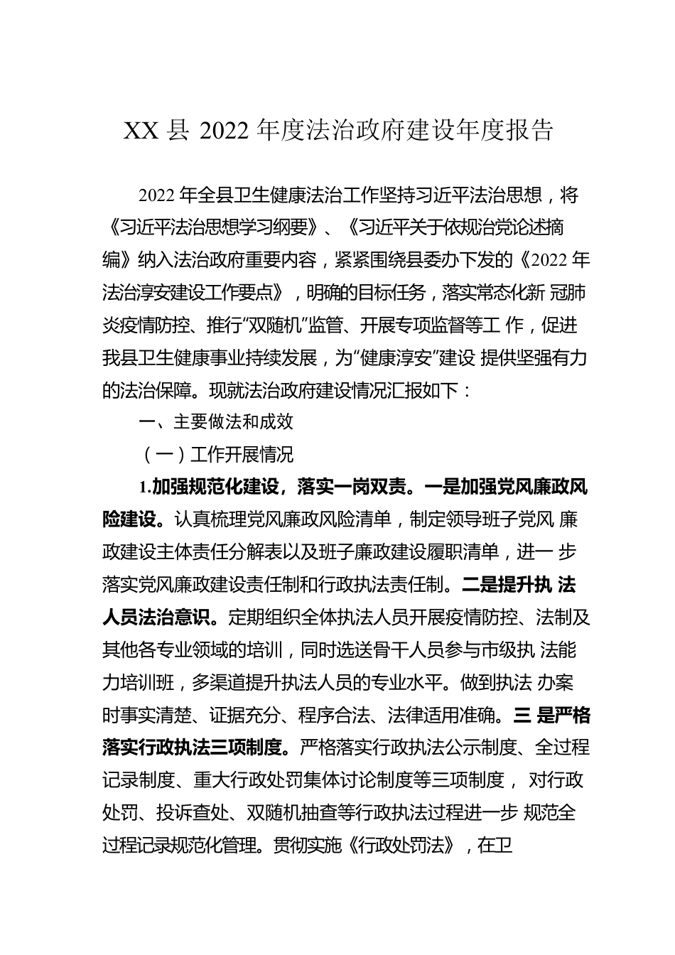 XX县2022年度法治政府建设年度报告（20221123）.docx_第1页