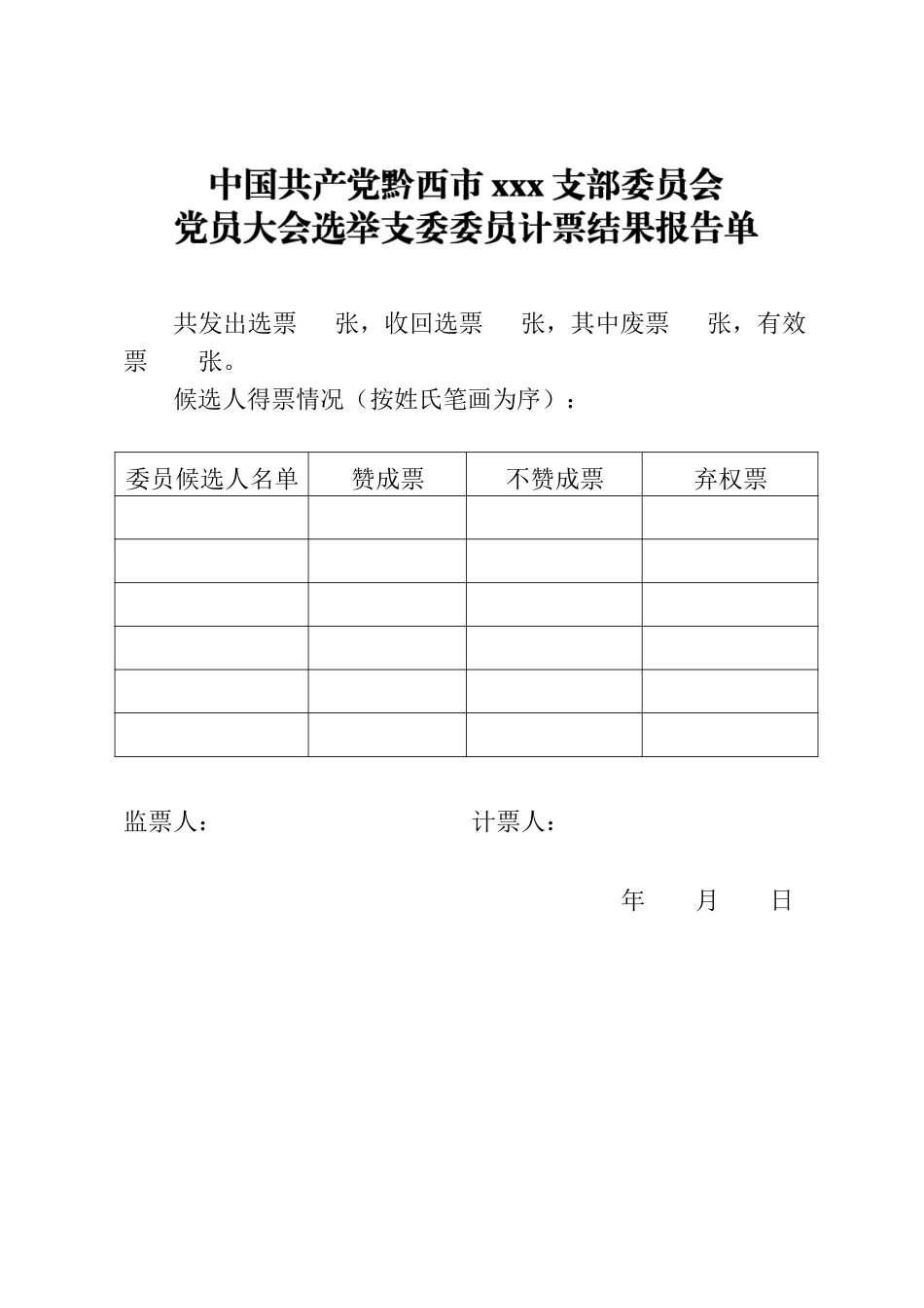 党员大会选举委员计票结果报告单.docx_第1页