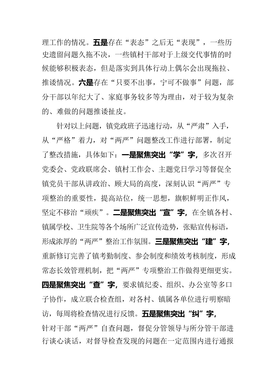 XX镇班子“两严”专项整治整改落实情况报告.docx_第2页