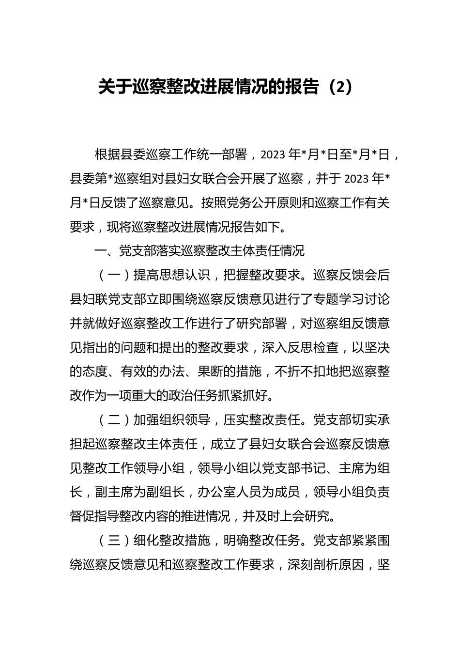 关于巡察整改进展情况的报告（2）.docx_第1页