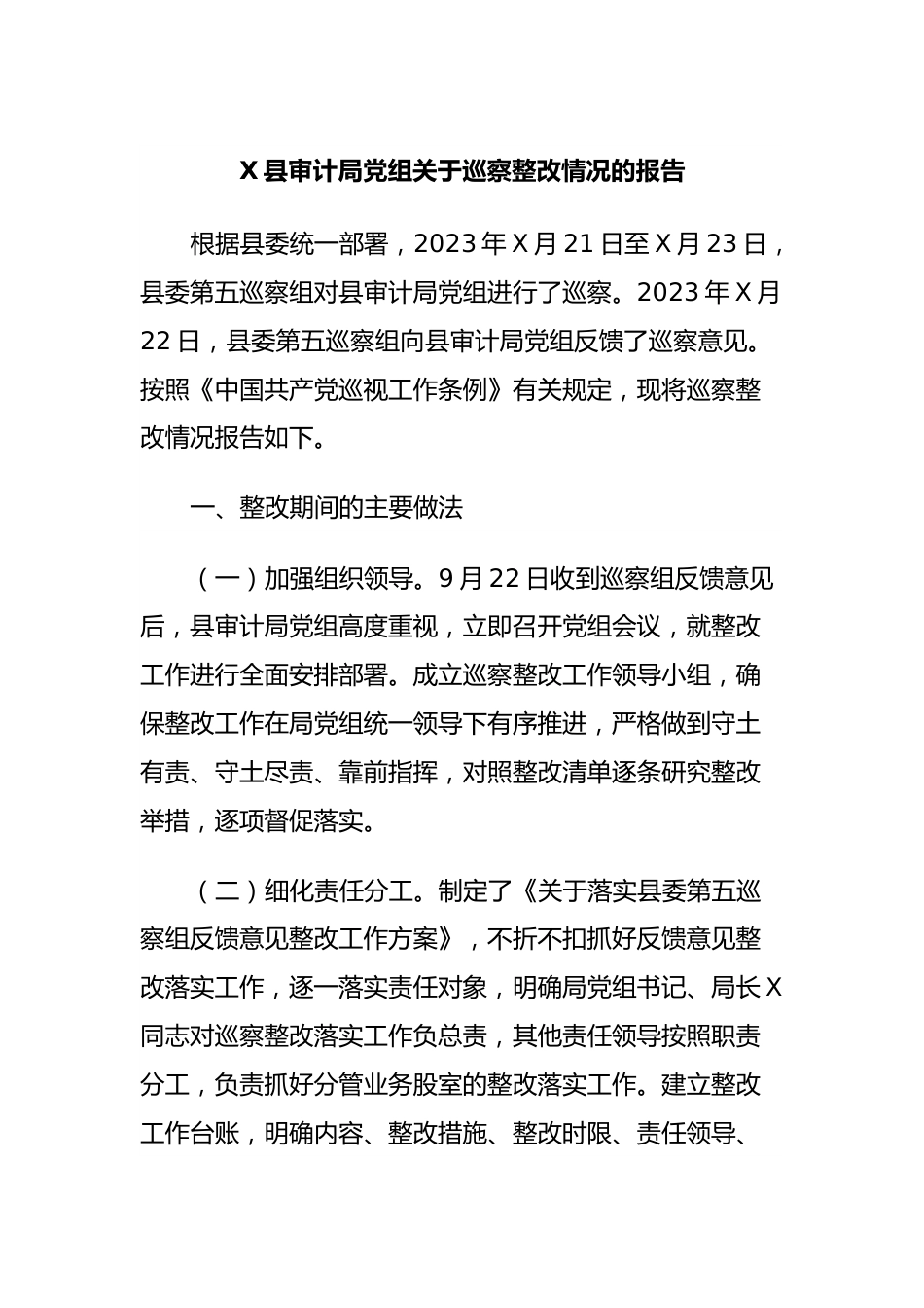 X县审计局党组关于巡察整改情况的报告.docx_第1页