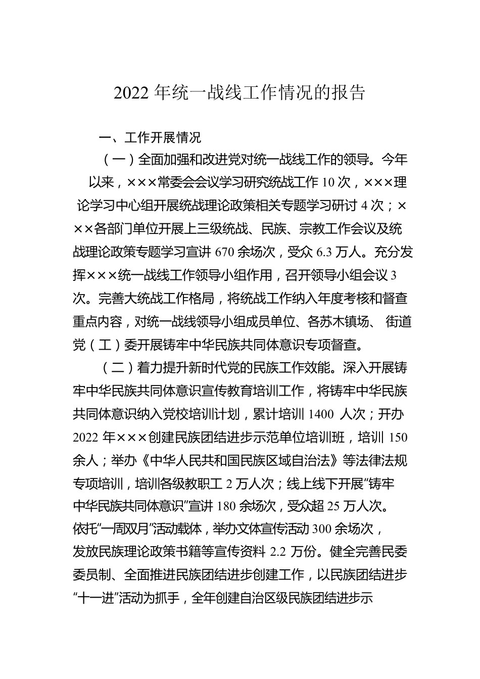 2022年统一战线工作情况的报告.docx_第1页