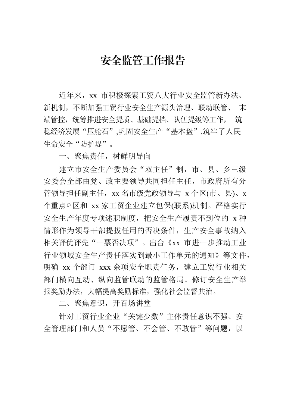 安全监管工作报告.docx_第1页