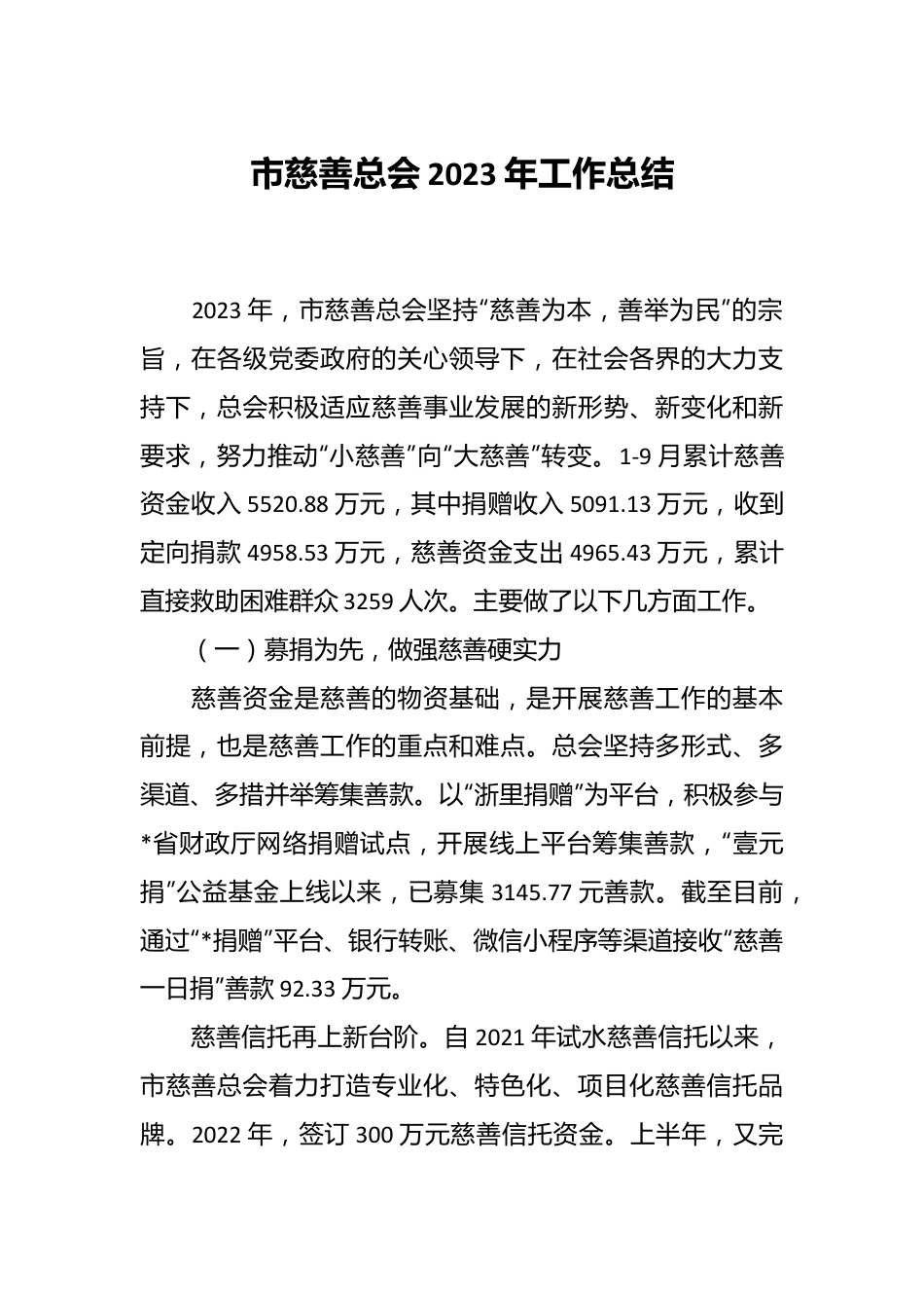 市慈善总会2023年工作总结.docx_第1页