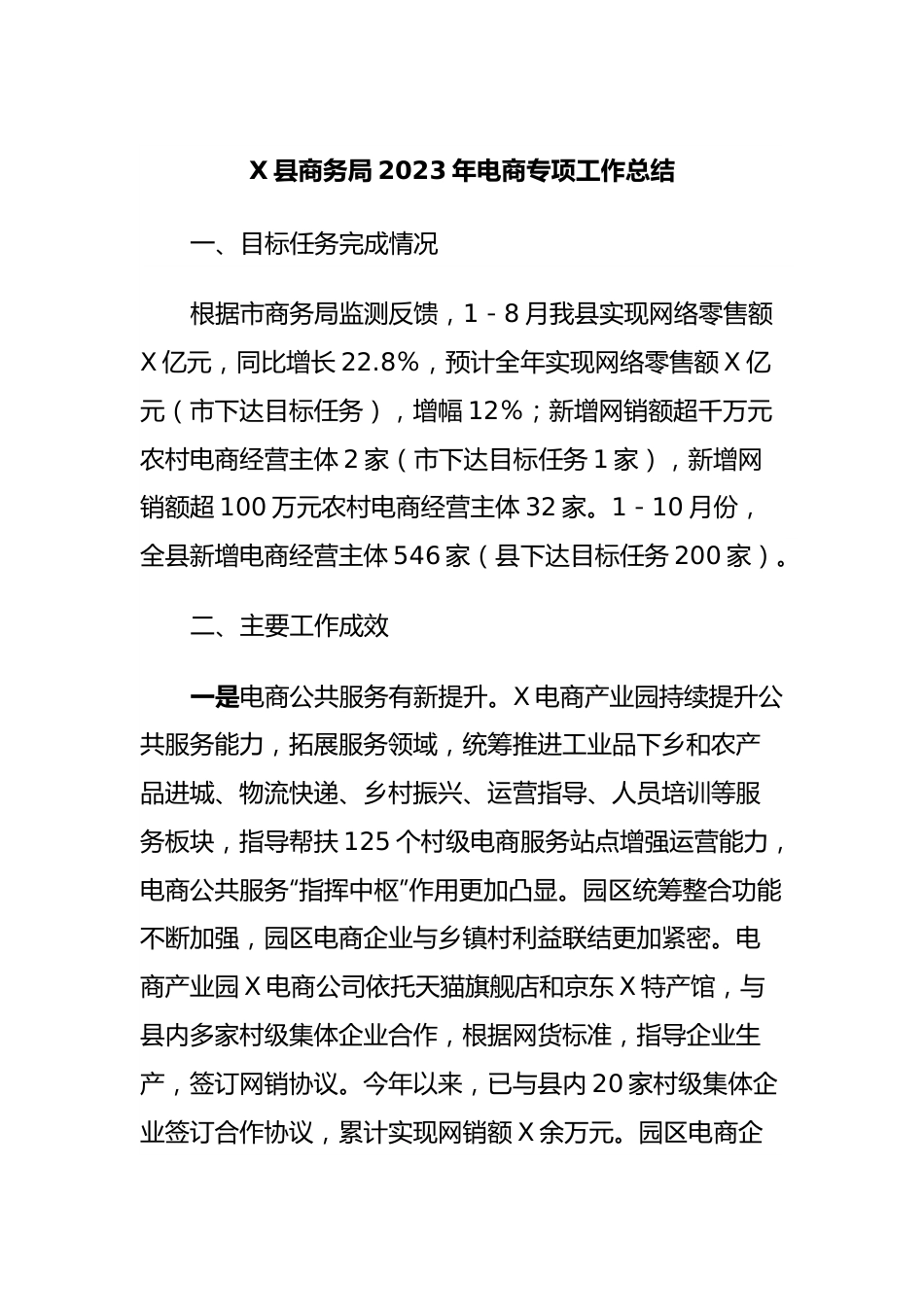 X县商务局2023年电商专项工作总结.docx_第1页