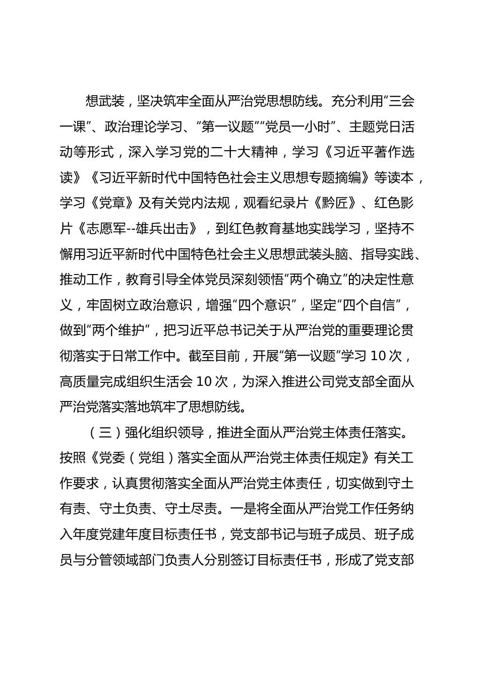 2023年国企党支部全面从严治党工作总结报告2600字.docx_第3页