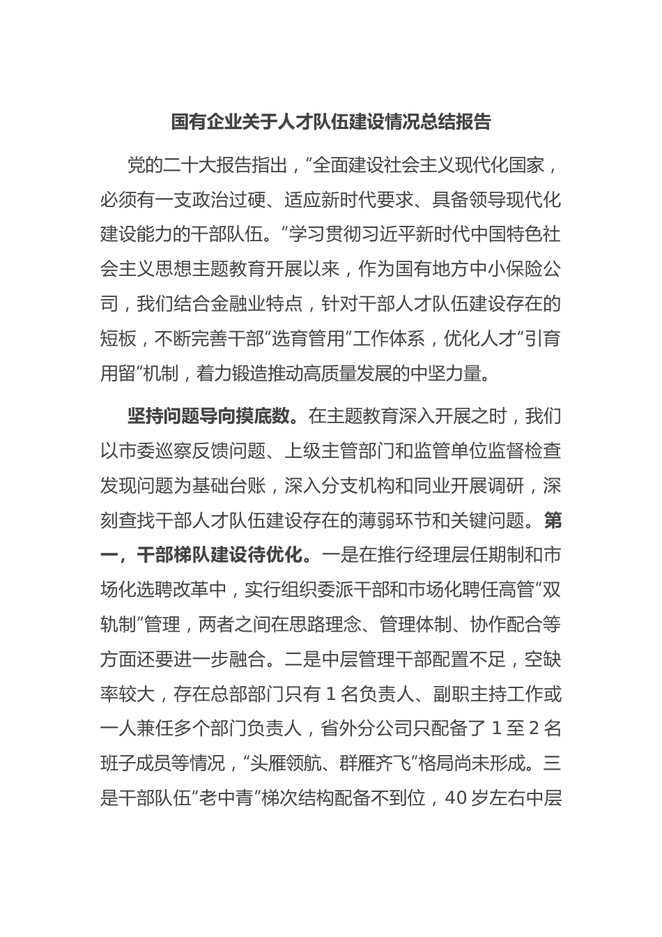 国有企业关于人才队伍建设情况总结报告.docx_第1页