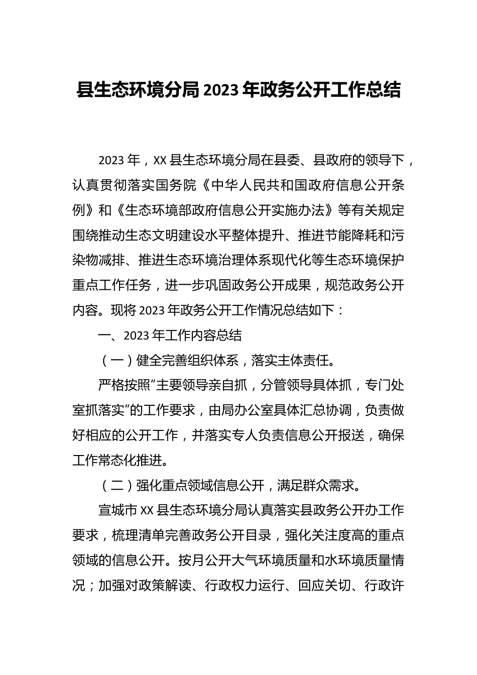 县生态环境分局2023年政务公开工作总结.docx_第1页