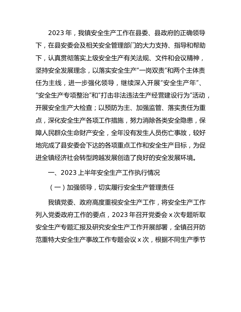 乡镇2023上半年安全生产工作总结3000字.docx_第1页