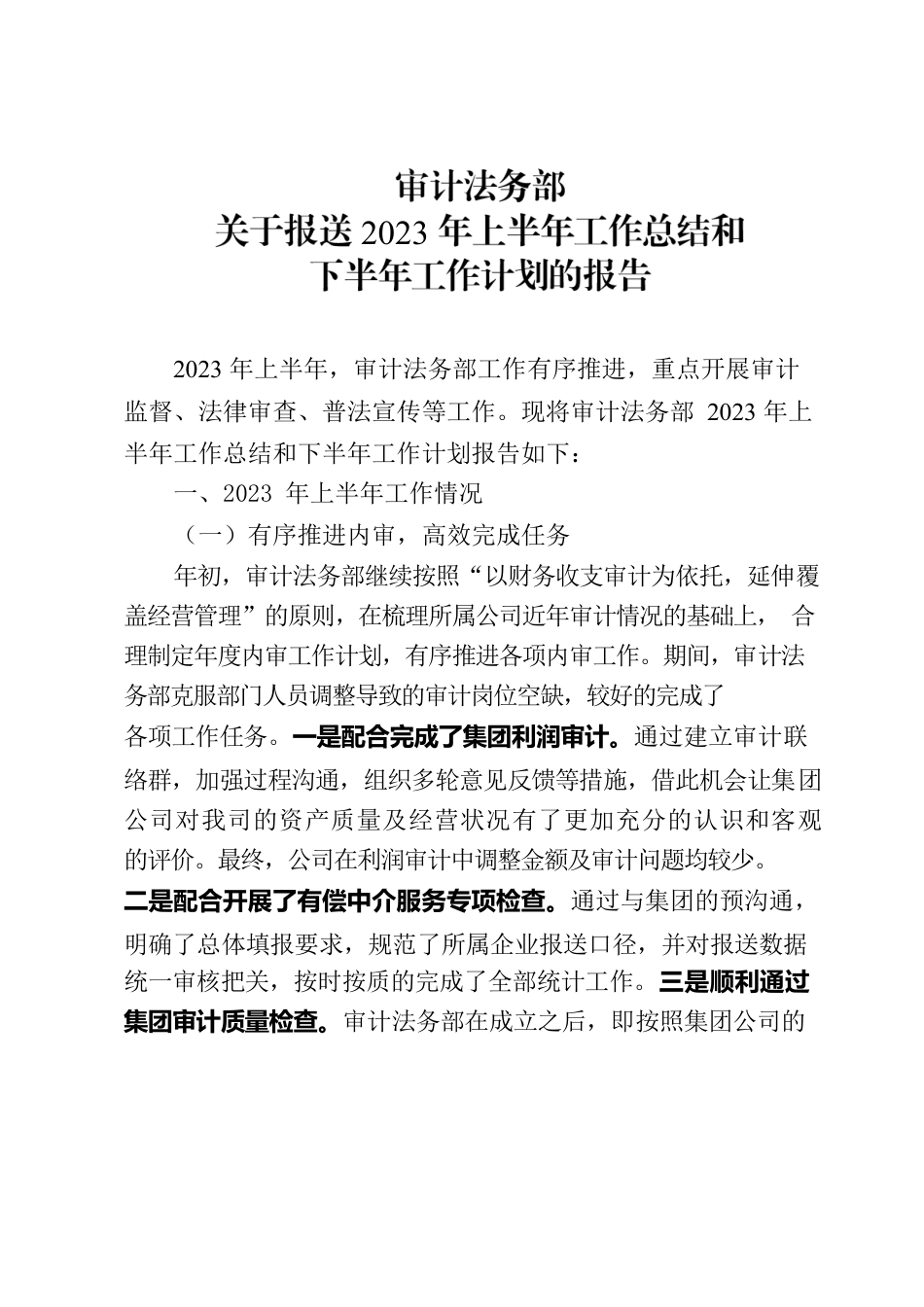 审计法务部2023年上半年总结.docx_第1页