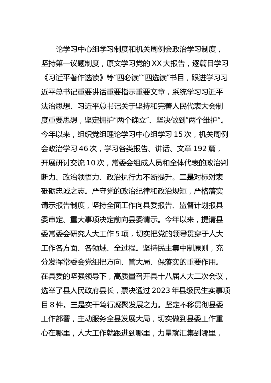 X县人大常委会领导班子2023年度工作总结.docx_第3页